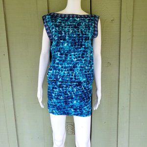 New BCBG Max Azria Cyan Combo Blouson Mini Dress S